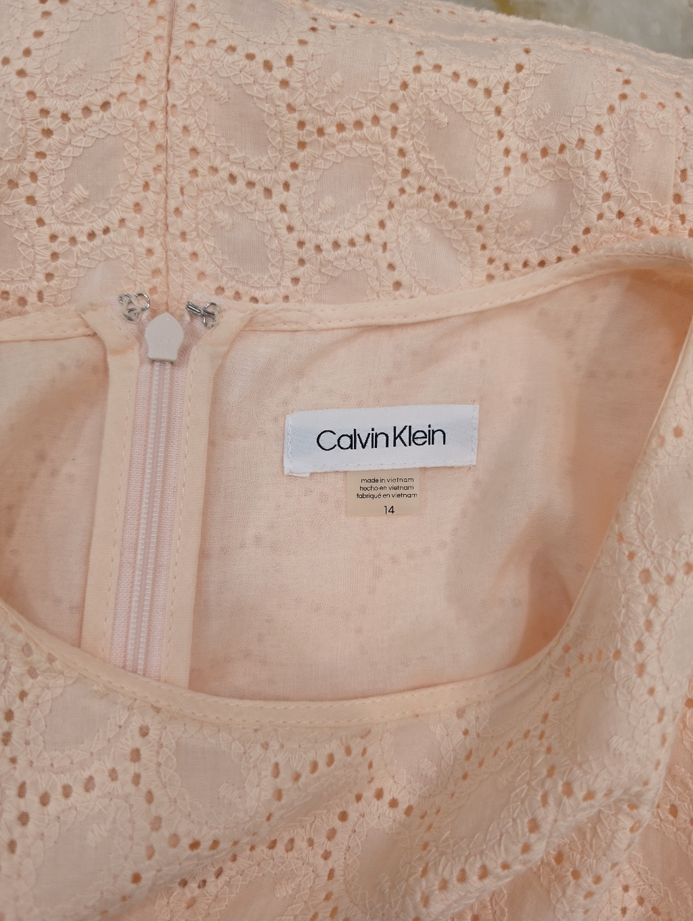 Calvin Klein Women's Sleeveless Cotton Eyelet Fit and Flare Dress Blossom 14 - Picture 8 of 8
